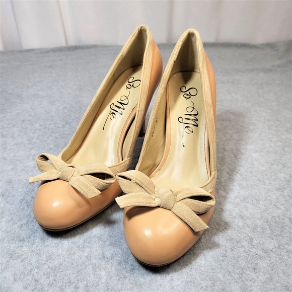* So Me Nude Pump With A Bow On Vamp & 3 1/2 Inch Heel - Picture 1 of 8